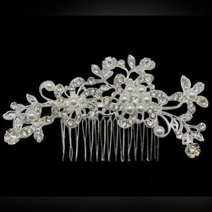Silver Rhinestone Floral Bridal Hair Comb
